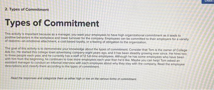 Solved Types of Commitment This activity is important | Chegg.com