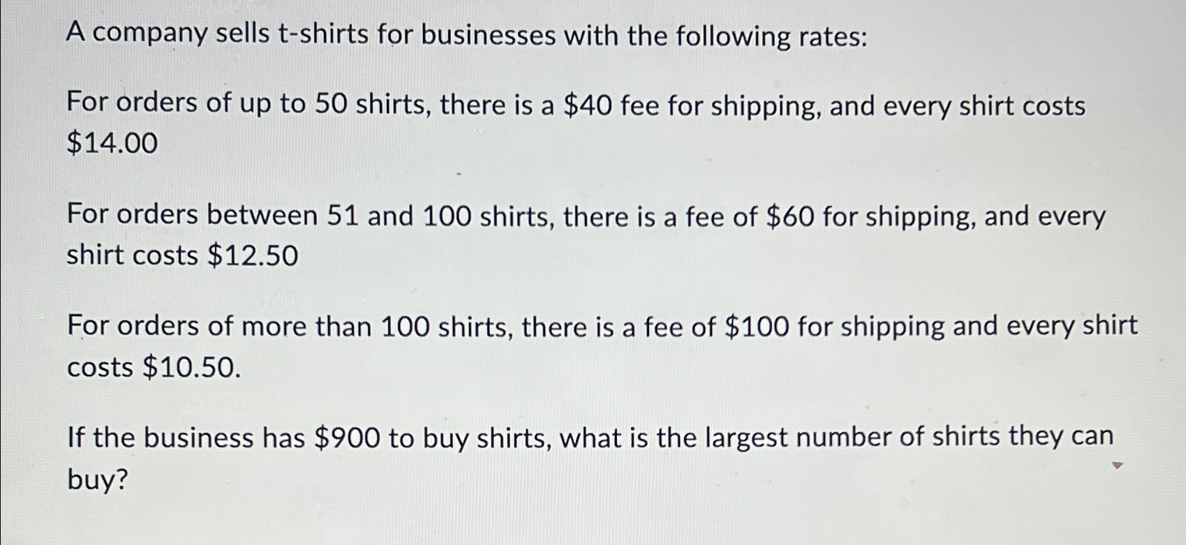 Solved A company sells t-shirts for businesses with the | Chegg.com