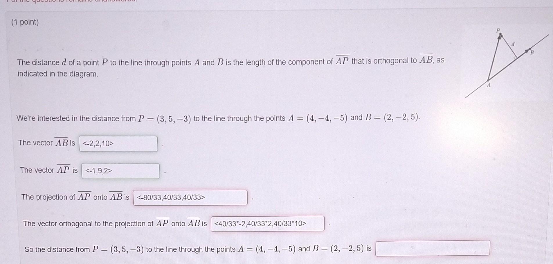 Solved The distance d of a point P to the line through | Chegg.com