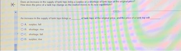 Solved K Does an increase in the supply of tank tops bring a | Chegg.com