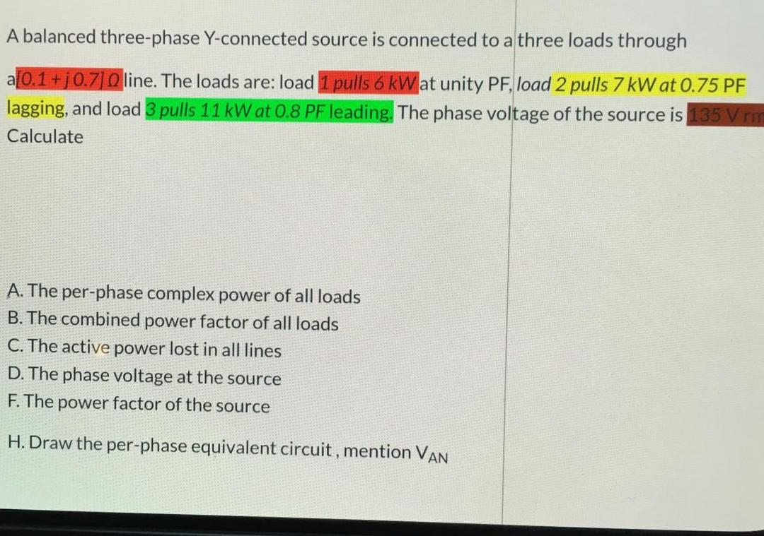 Solved A balanced three-phase Y-connected source is | Chegg.com