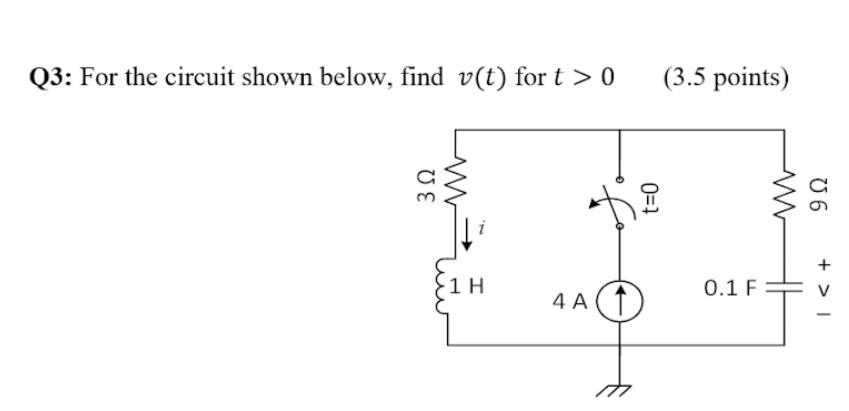 Solved Q3: For the circuit shown below, find v(t) for t > 0 | Chegg.com