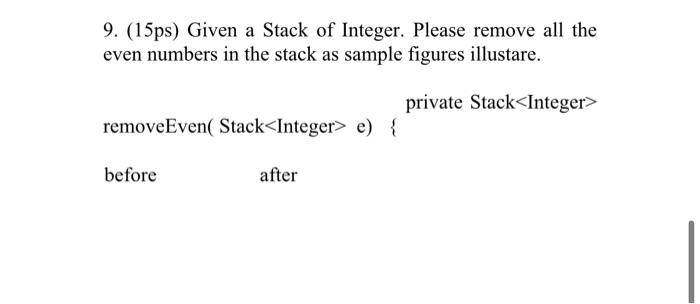 Solved 9. (15ps) Given a Stack of Integer. Please remove all | Chegg.com
