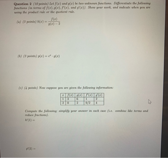 Solved Question 2 10 Points Let F X And G X Be Two Un Chegg Com