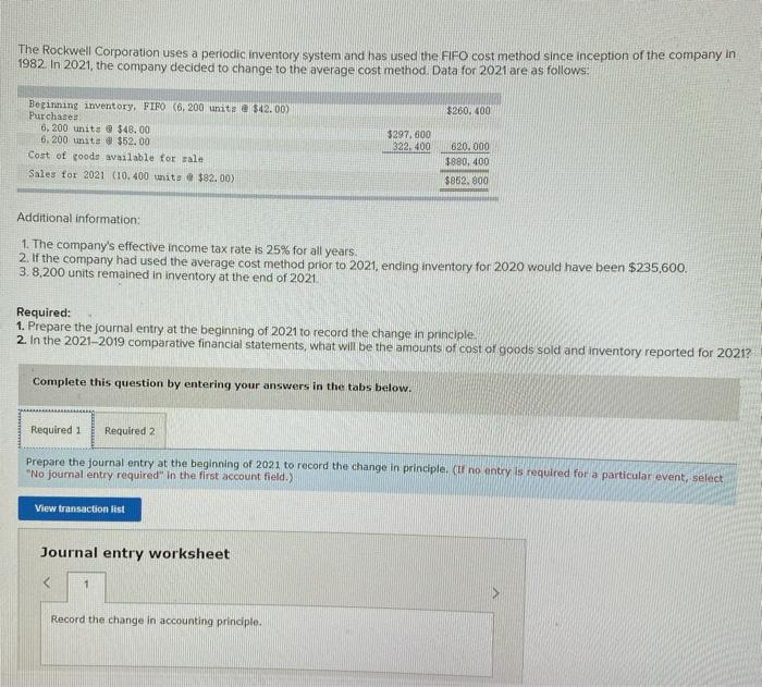 Solved The Rockwell Corporation uses a periodic inventory | Chegg.com