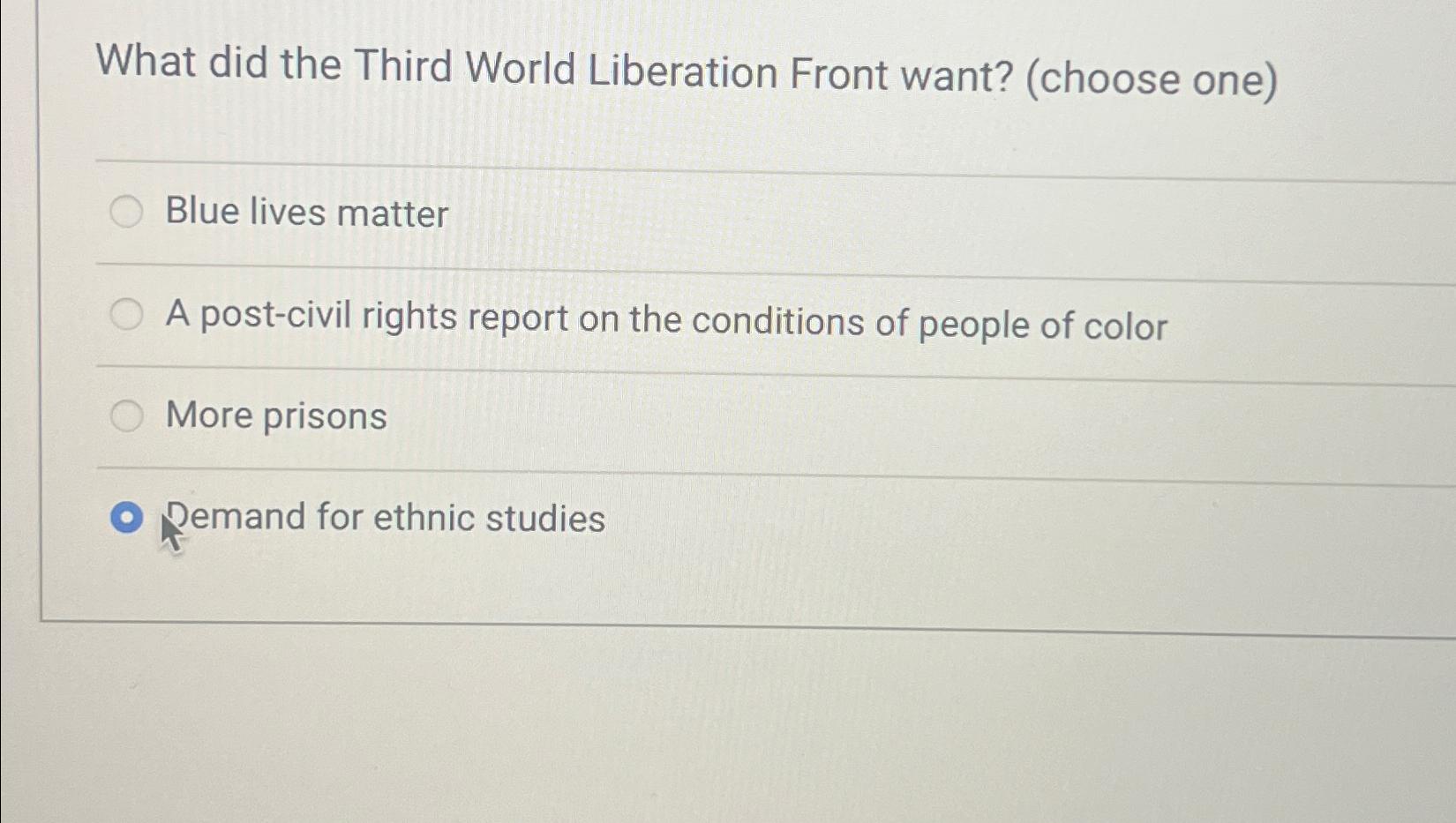 Solved what did the third world liberation front want chegg