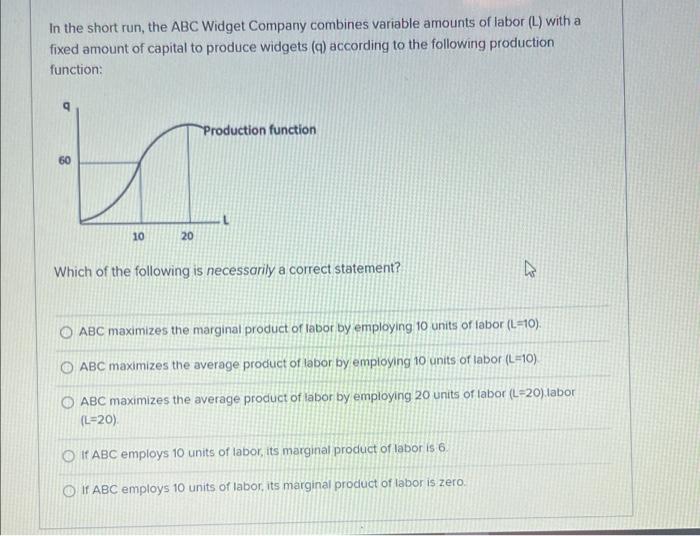 Solved In the short run, the ABC Widget Company combines | Chegg.com