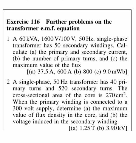 Solved Exercise 116 Further problems on the transformer | Chegg.com