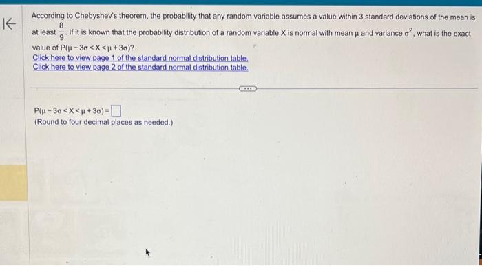 Solved According To Chebyshev's Theorem, The Probability | Chegg.com