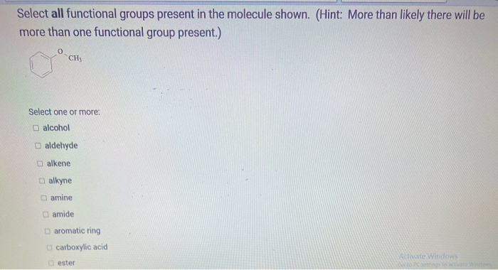 Solved Select all functional groups present in the | Chegg.com
