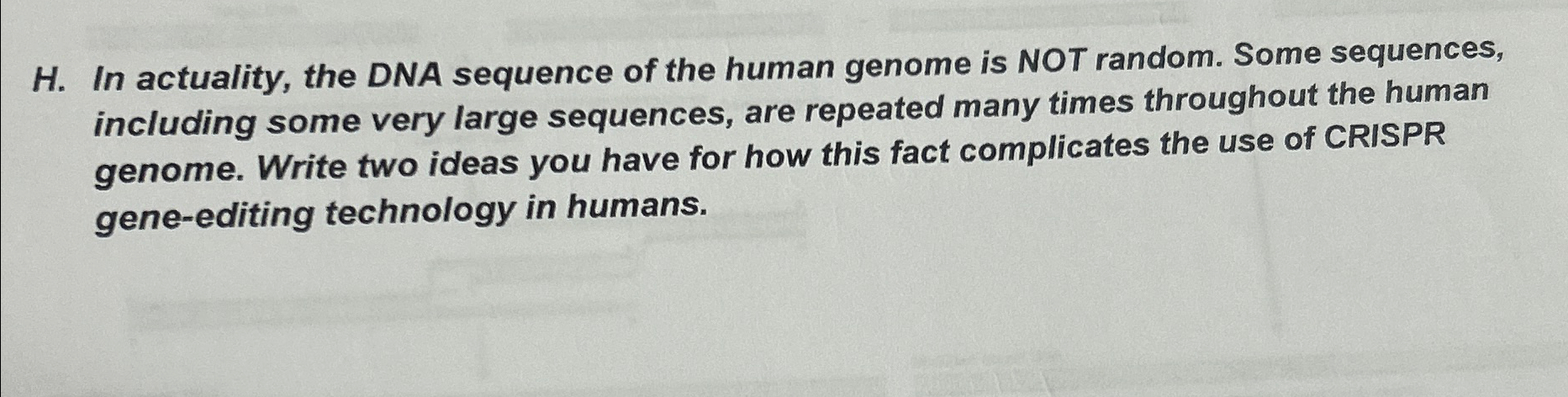 Solved H. ﻿In actuality, the DNA sequence of the human | Chegg.com