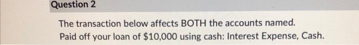 Solved The transaction below affects BOTH the accounts | Chegg.com