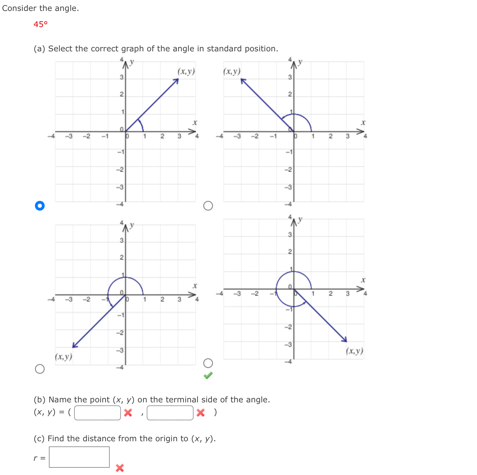 Solved 45°(a) ﻿Select the correct graph of the angle in | Chegg.com