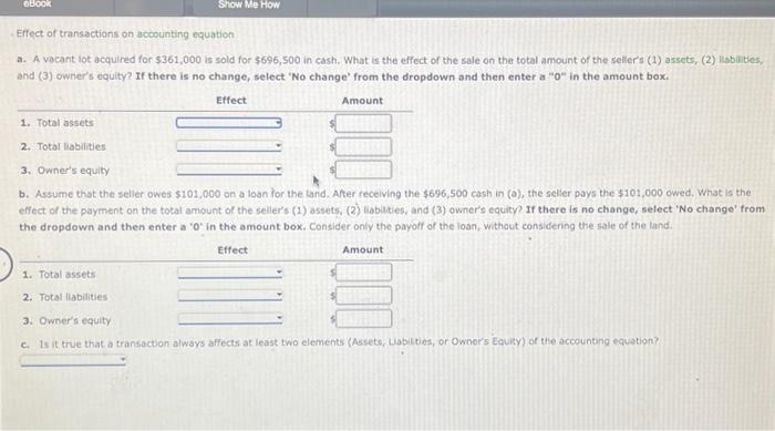 Solved Effect of transactions on accounting equation a. A | Chegg.com