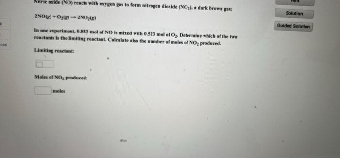 Solved Solution Nitric oxide (NO) reacts with oxygen gas to | Chegg.com