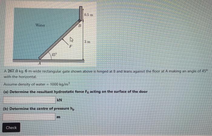 Solved Water A 267.0 Kg, 6 M-wide Rectangular Gate Shown | Chegg.com