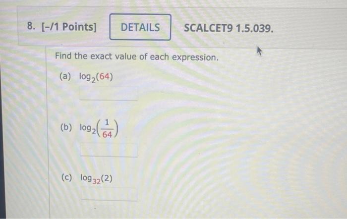 find the value of log 2 64