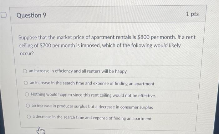 Solved D Question 9 1 pts Suppose that the market price of | Chegg.com