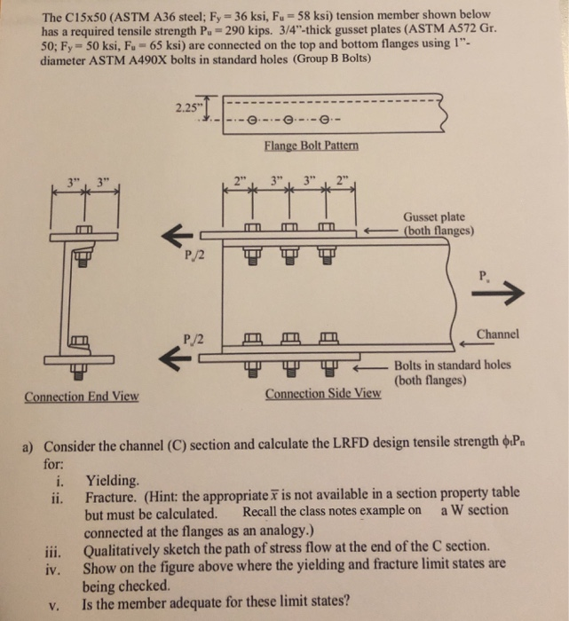 Solved The C15x50 (ASTM A36 steel; Fy - 36 ksi, F. = 58 ksi) | Chegg.com