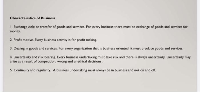 what are the characteristics of business