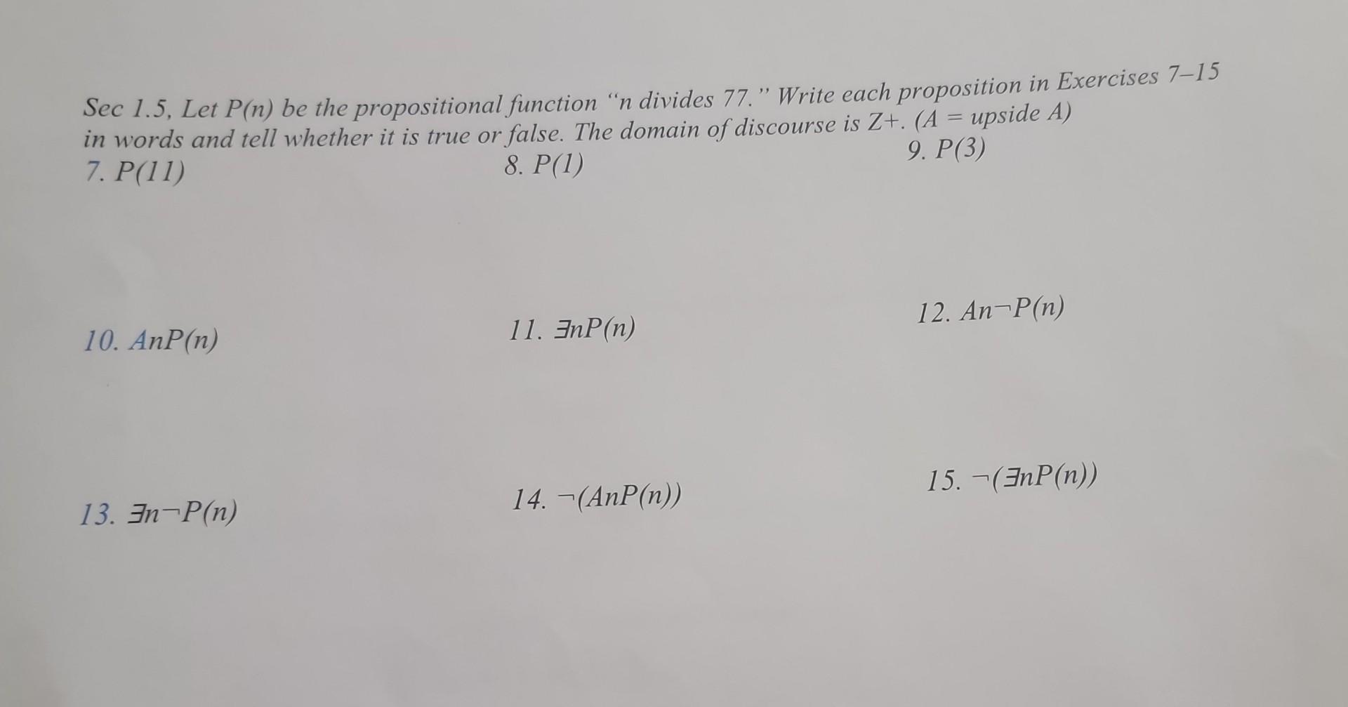 Solved Sec 1.5, Let P(n) be the propositional function " n | Chegg.com