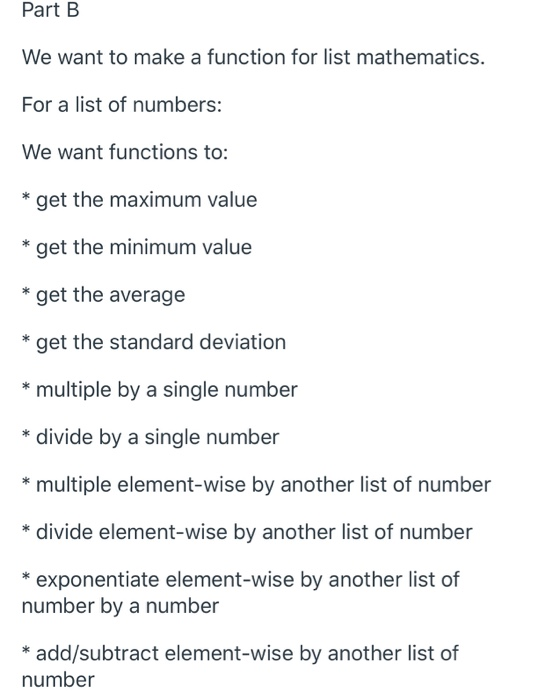 Solved Part B We want to make a function for list | Chegg.com