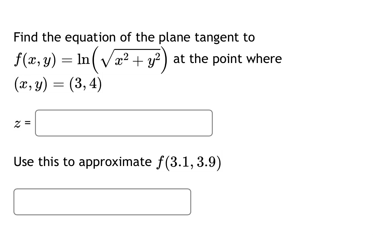 Solved Find The Equation Of The Plane Tangent To