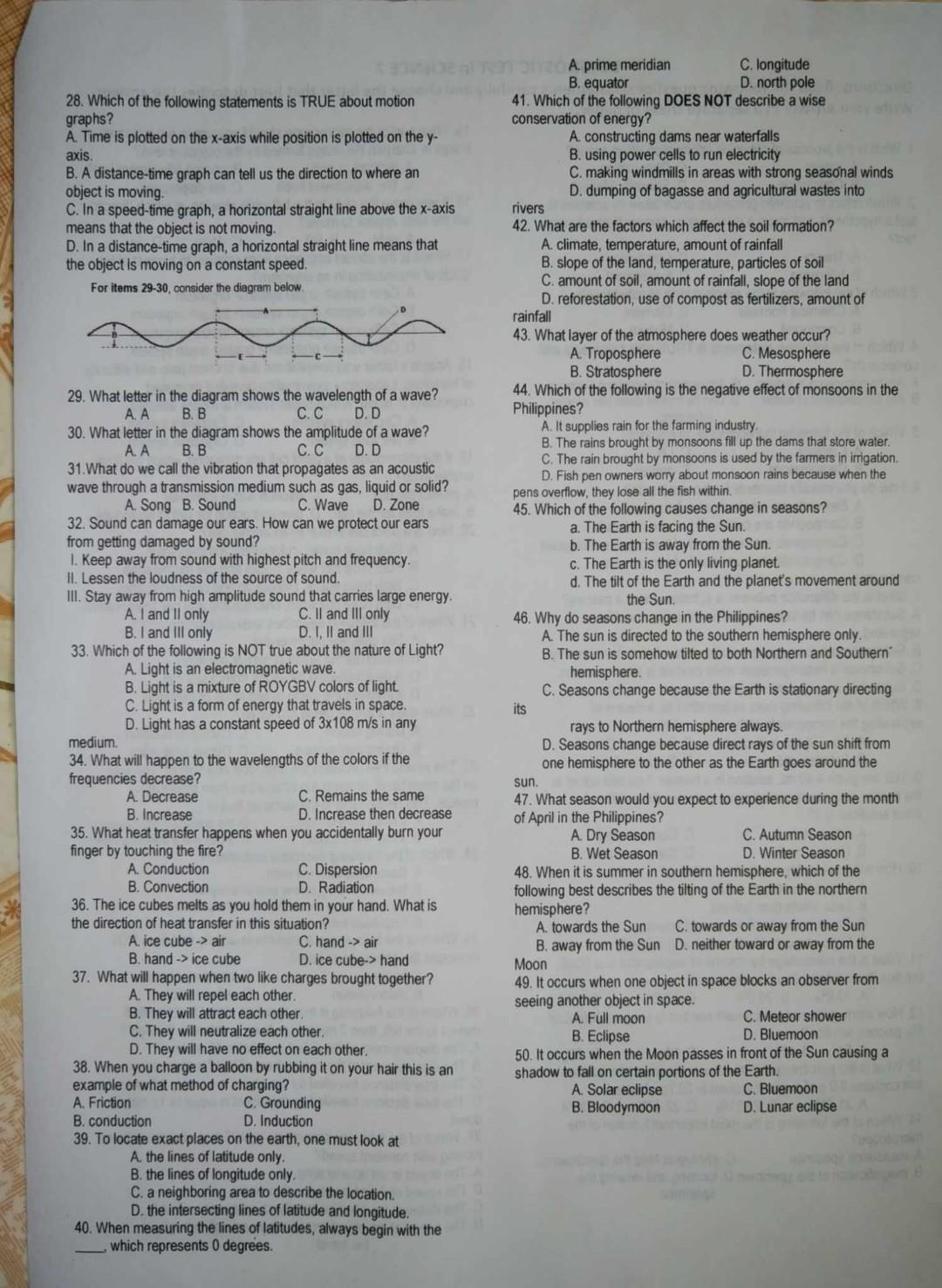 Solved DIAGNOSTIC TEST In SCIENCE 7 Directions: Read The | Chegg.com