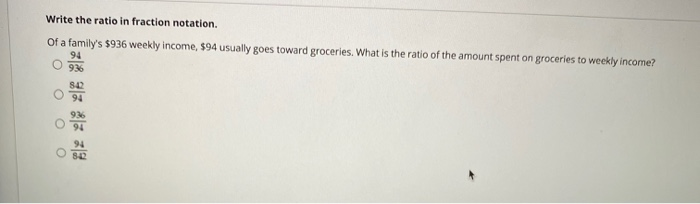 Solved Write the ratio in fraction notation. Of a family's | Chegg.com