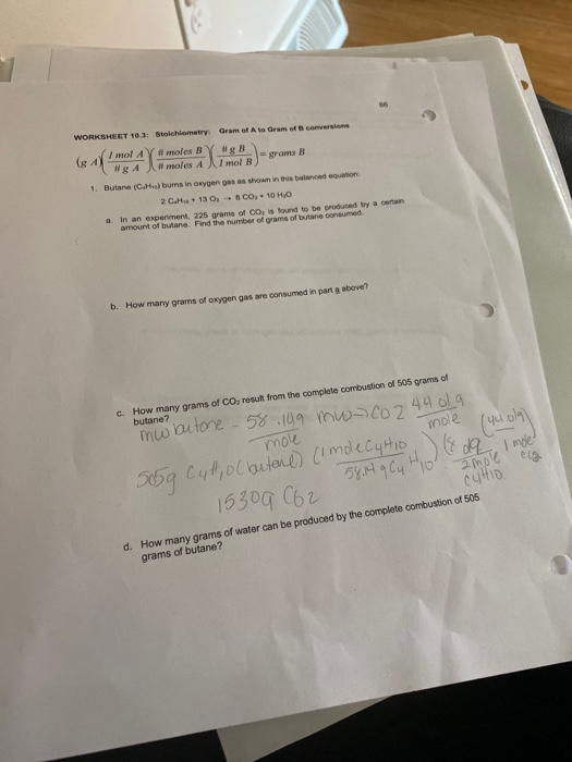 Solved: WORKSHEET 10.3: Stoichiometry Gram Of A To Gram Of... | Chegg.com