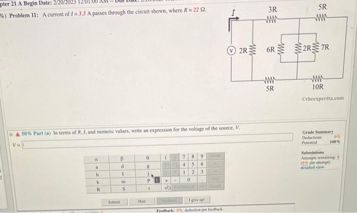 Solved T6) Problem 11: A current of I=3.3 A passes through | Chegg.com