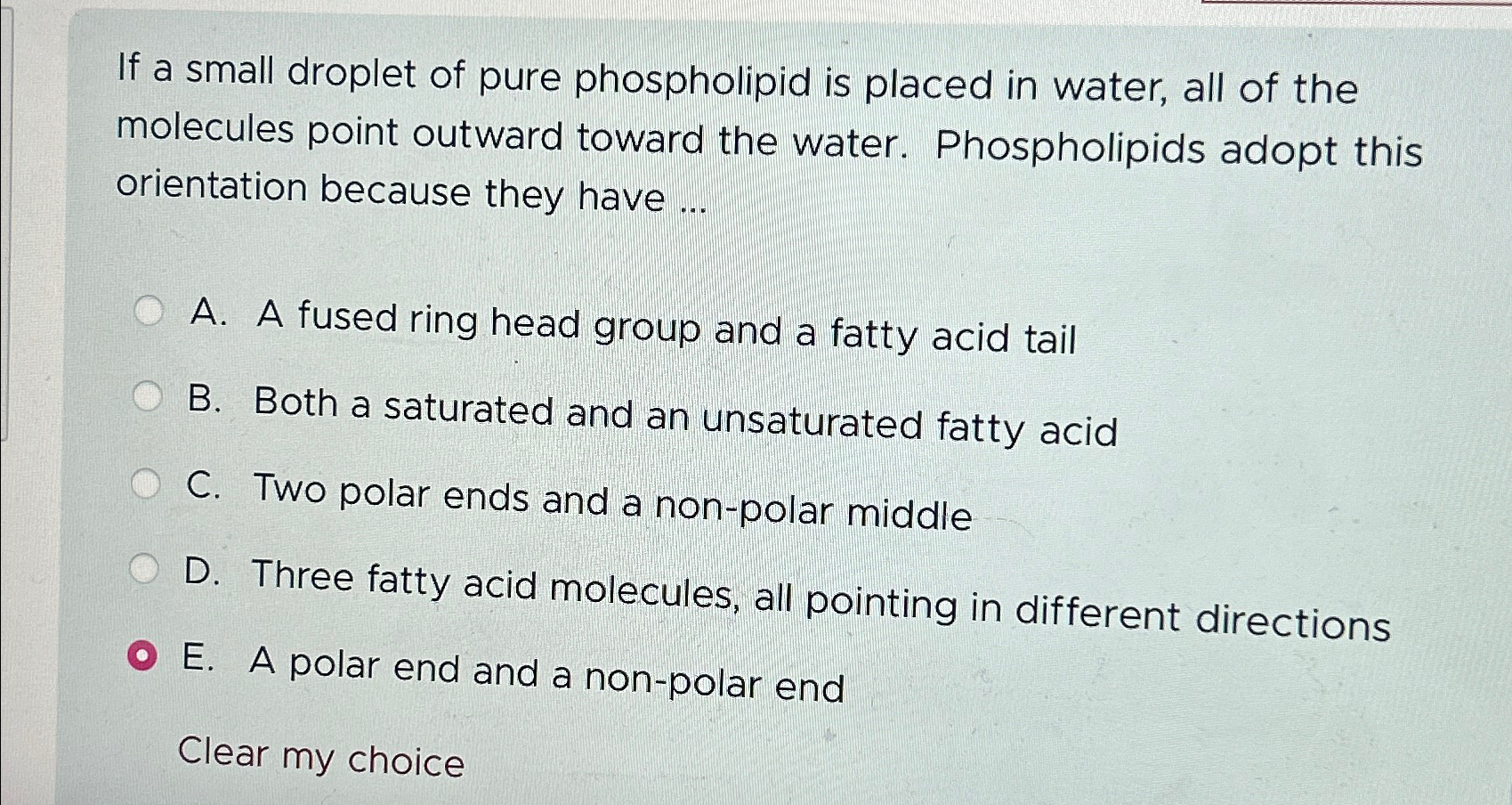 Solved If a small droplet of pure phospholipid is placed in | Chegg.com