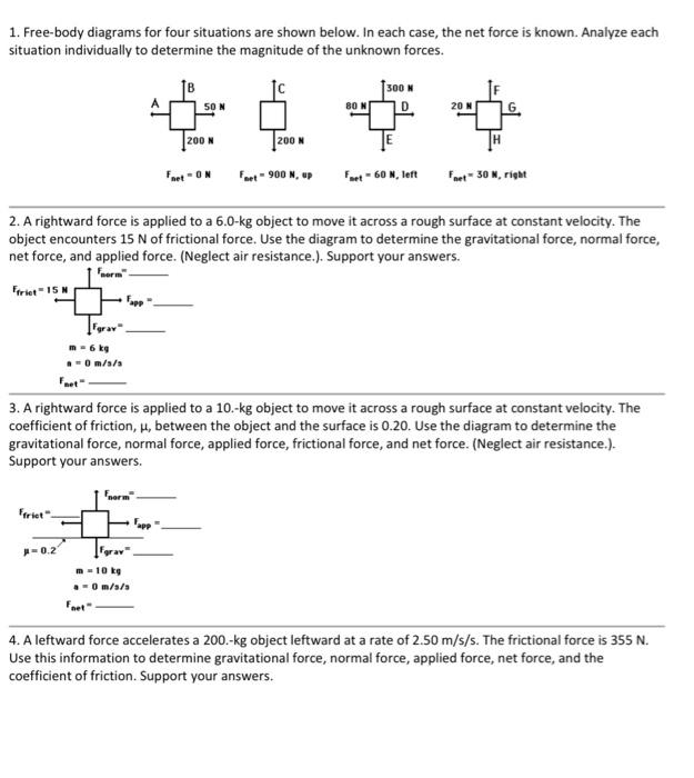 1 Free Body Diagrams For Four Situations Are Shown Chegg 