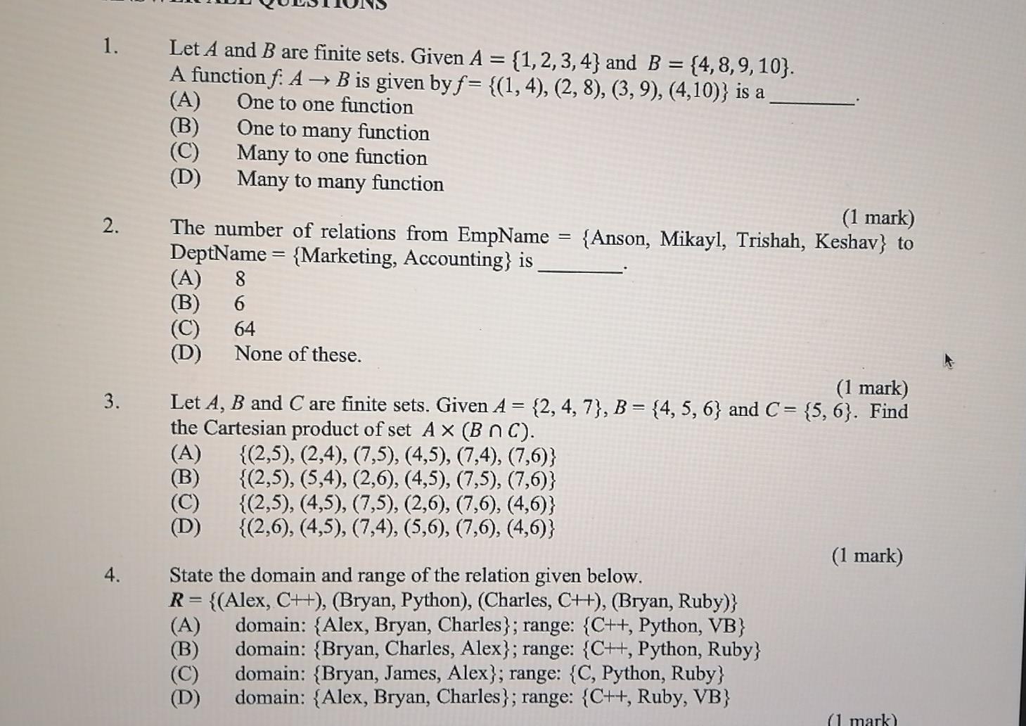 Solved 1. Let A And B Are Finite Sets. Given A = {1, 2, 3, | Chegg.com