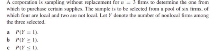 Solved A corporation is sampling without replacement for n=3 | Chegg.com