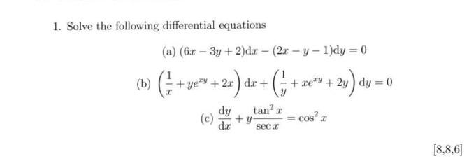 Solved 1. Solve the following differential equations (a) | Chegg.com
