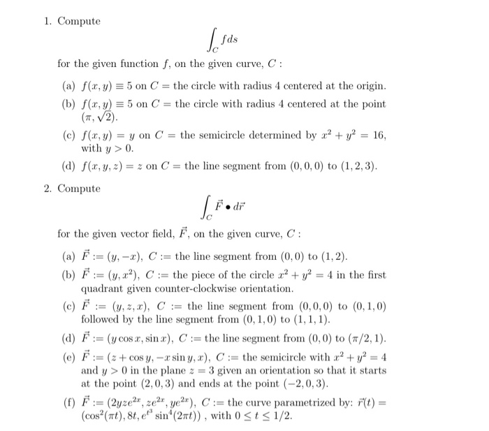 Solved 1. Compute for the given function f, on the given | Chegg.com
