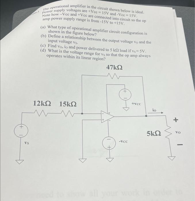 Solved The operational amplifier in the circuit shown below | Chegg.com