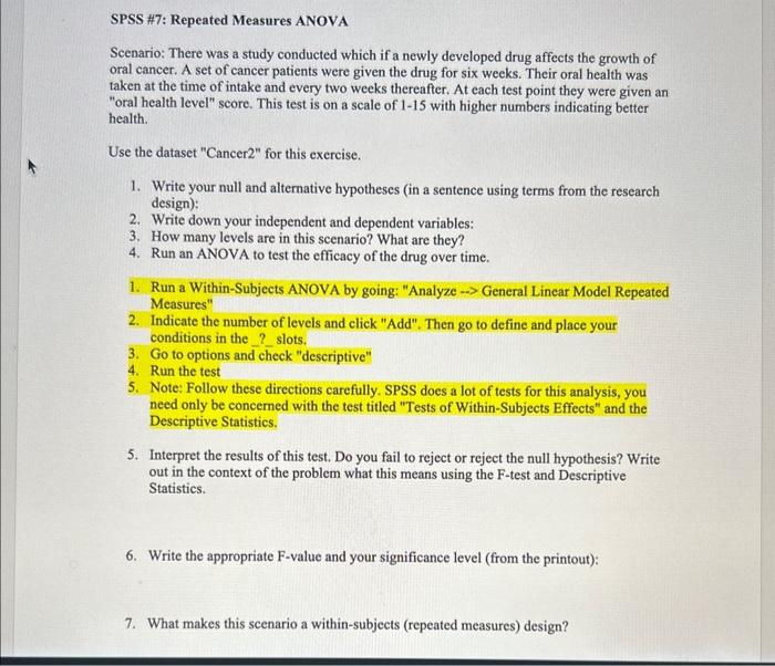 Solved SPSS \#7: Repeated Measures ANOVA Scenario: There was | Chegg.com
