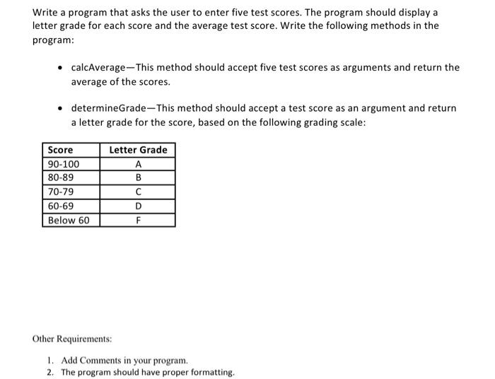 Solved Write a program that asks the user to enter five test | Chegg.com