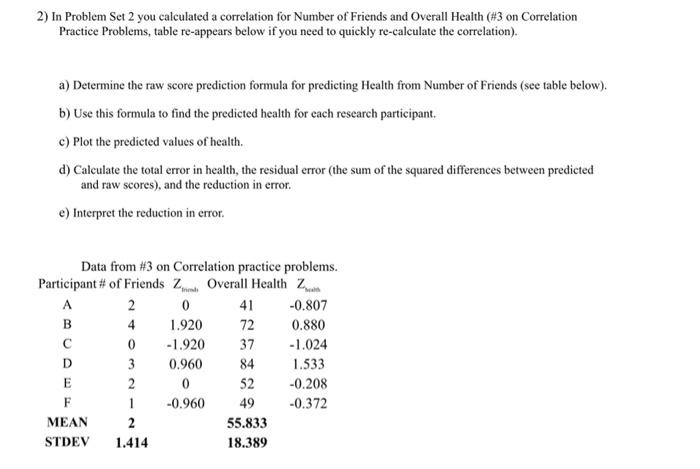 Solved 2) In Problem Set 2 you calculated a correlation for | Chegg.com
