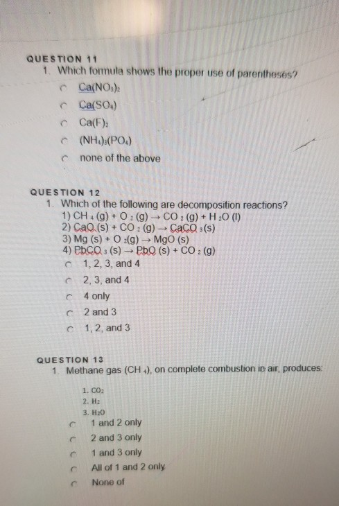 Question 11 1 Which Formula Shows The Proper Use Of Chegg 