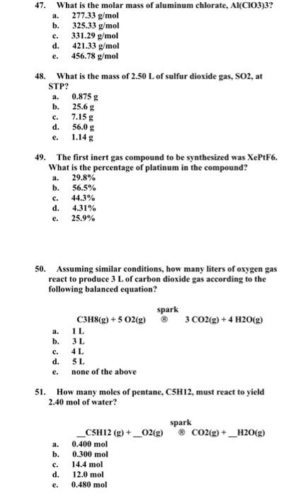 Solved E. E. 47. What Is The Molar Mass Of Aluminum 