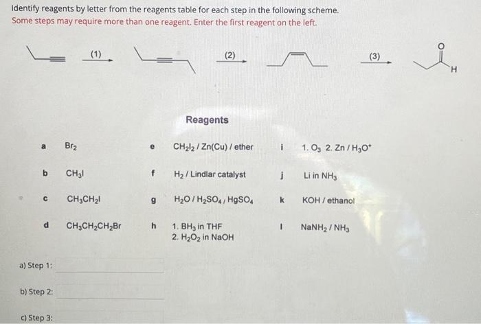 Solved Identify Reagents By Letter From The Reagents Table | Chegg.com