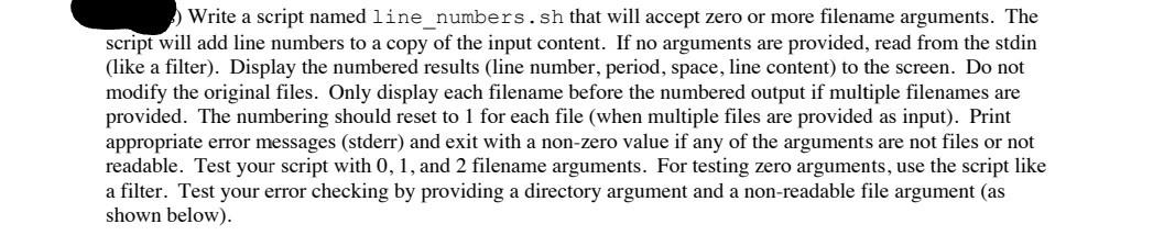 Solved Write a script named line_numbers.sh that will accept | Chegg.com