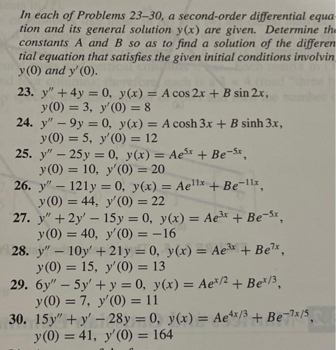 Solved = In each of Problems 23–30, a second-order | Chegg.com