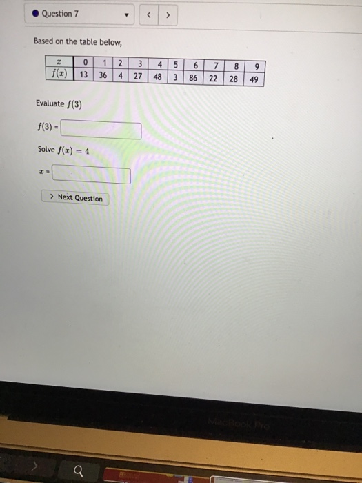 Solved Question 7 Based On The Table Below, 0 1 2 3 F(x) | Chegg.com