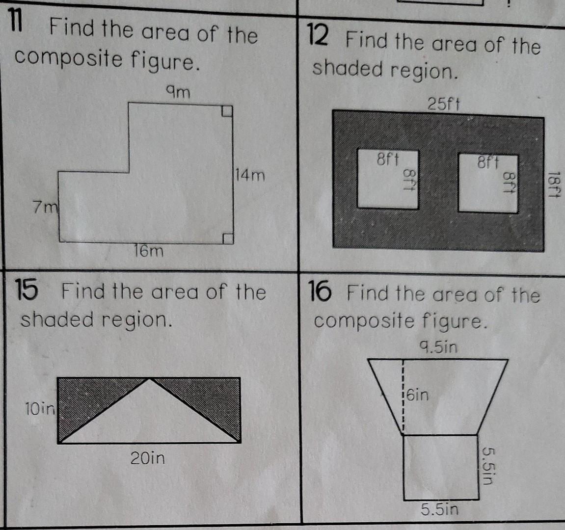 Solved 11 Find the area of the composite figure. 12 Find the | Chegg.com