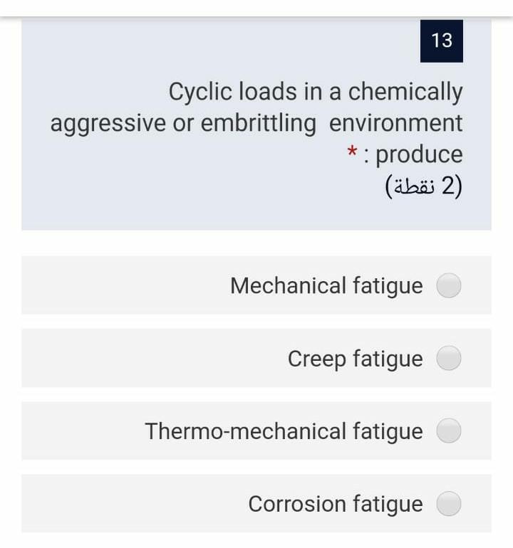 Solved 13 Cyclic loads in a chemically aggressive or | Chegg.com