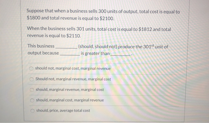 Solved Suppose that when a business sells 300 units of | Chegg.com